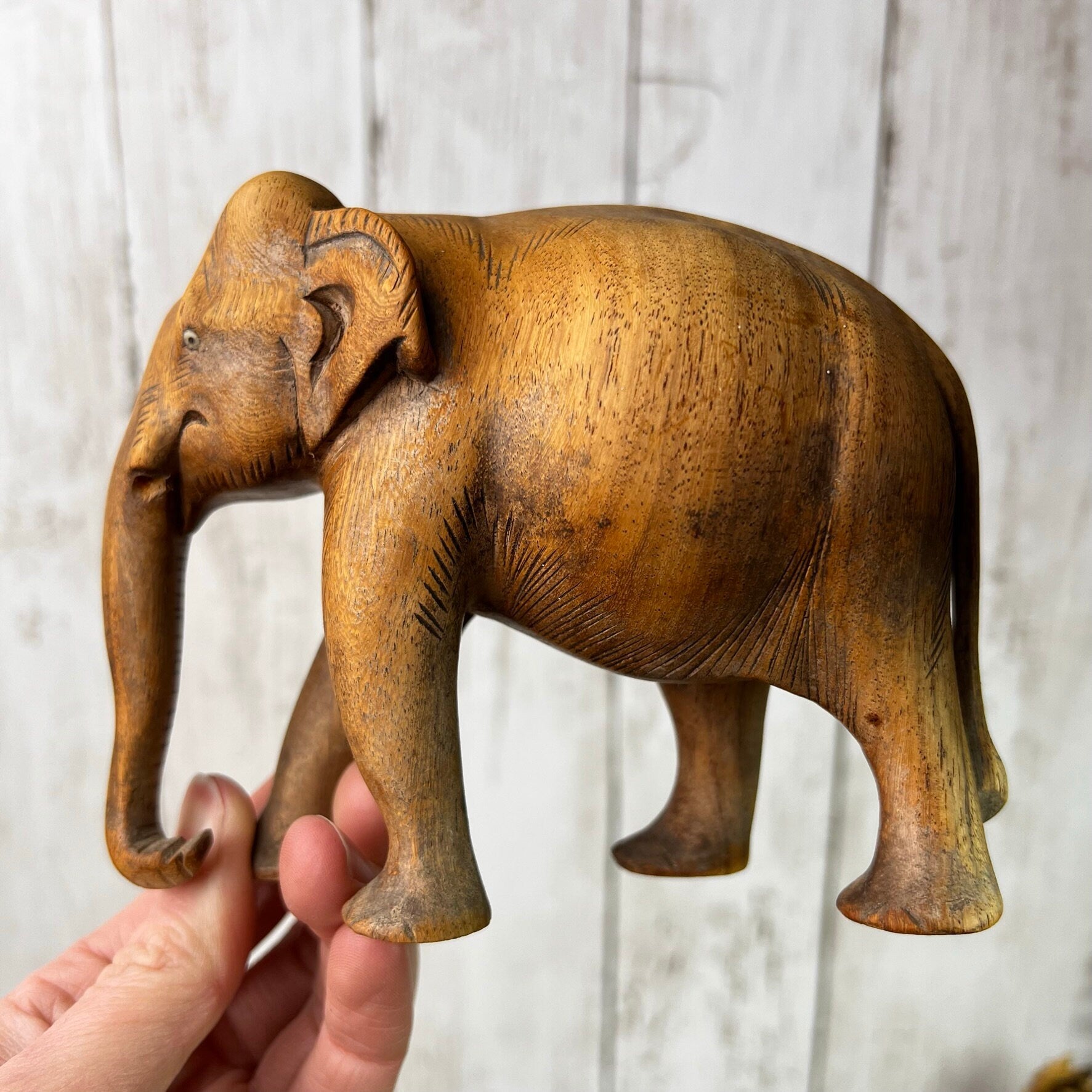 Mid Century Carved Wooden Elephant Figure* - The Blind Mole