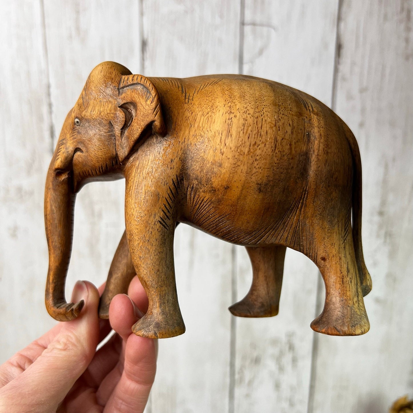 Mid Century Carved Wooden Elephant Figure* - The Blind Mole