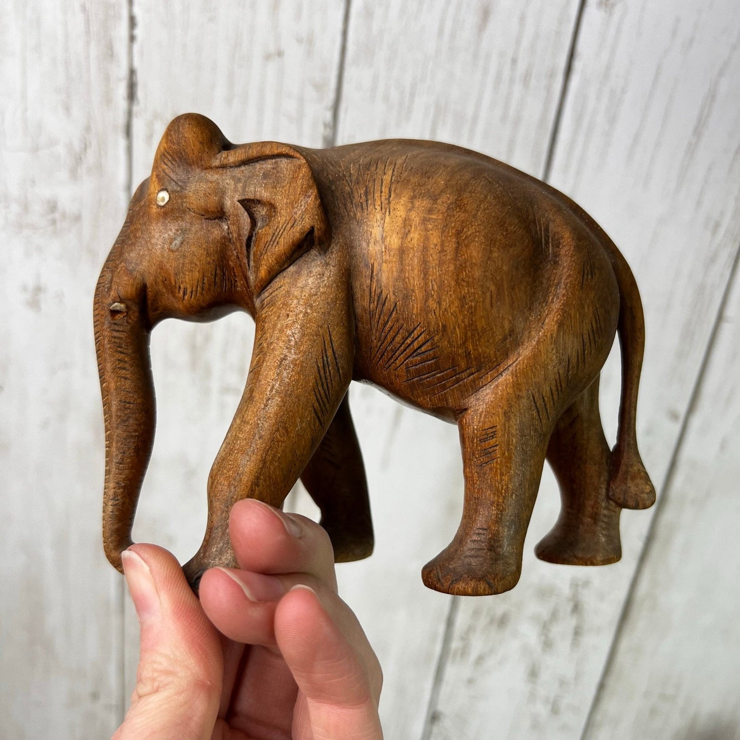 Mid Century Carved Wooden Elephant Figure