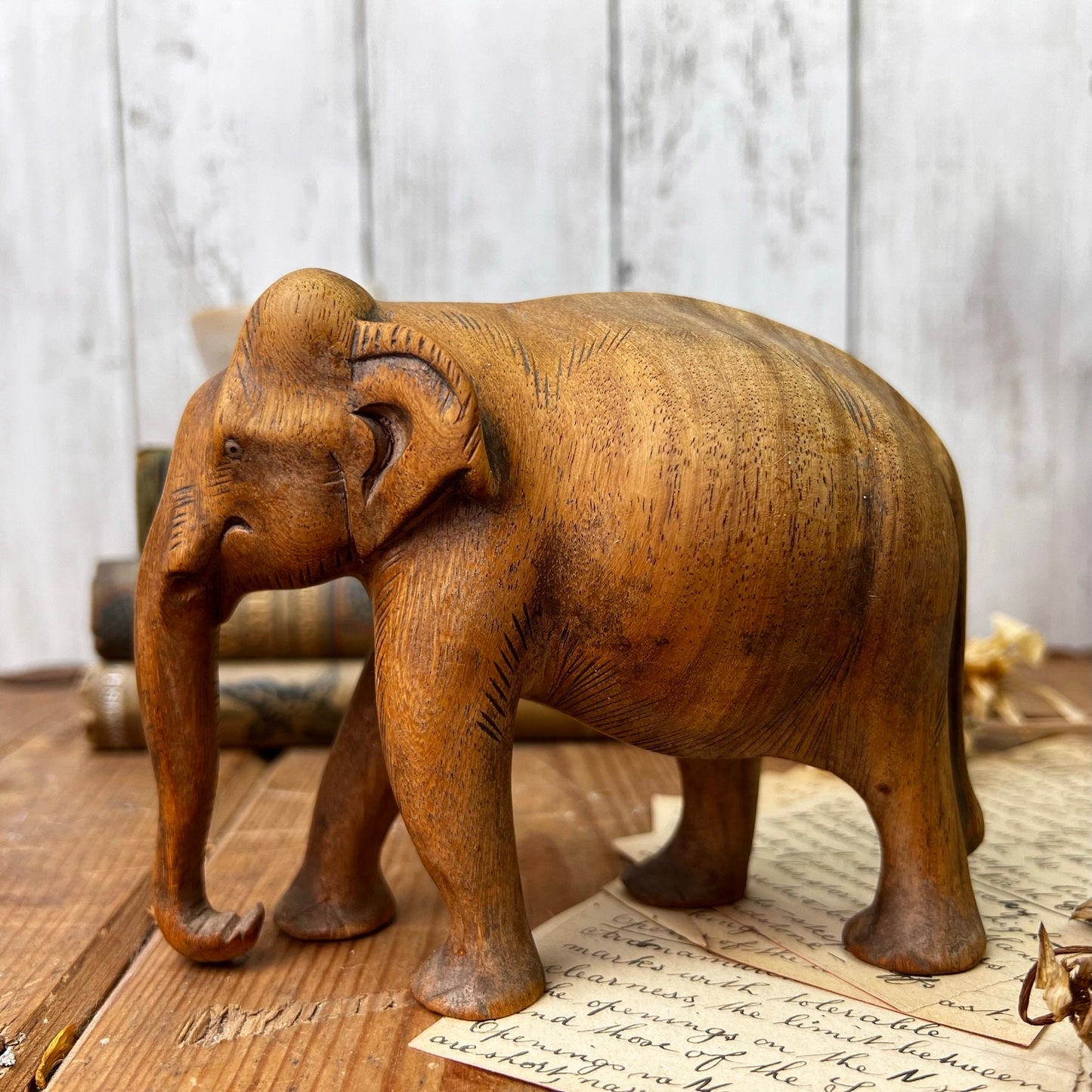 Mid Century Carved Wooden Elephant Figure* - The Blind Mole