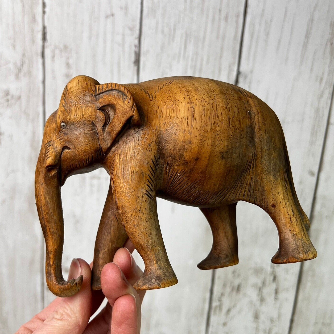 Mid Century Carved Wooden Elephant Figure* - The Blind Mole