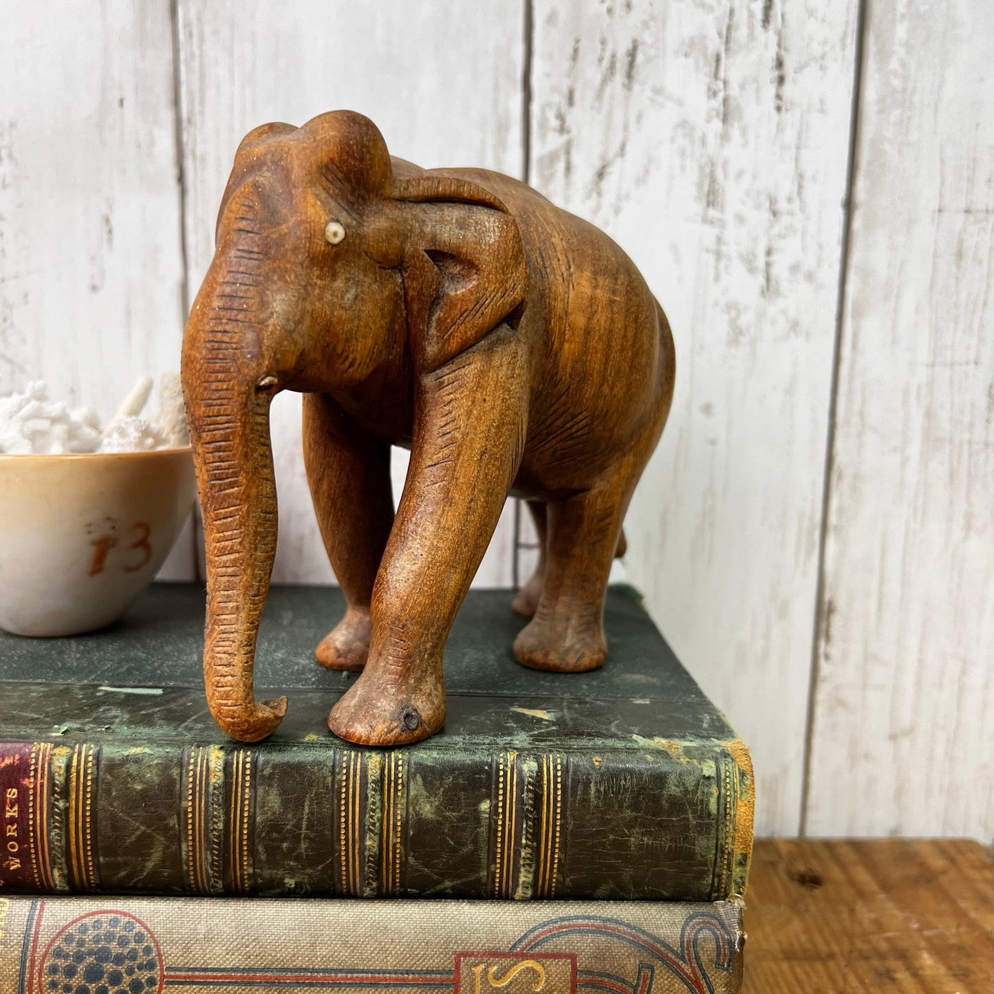 Mid Century Carved Wooden Elephant Figure