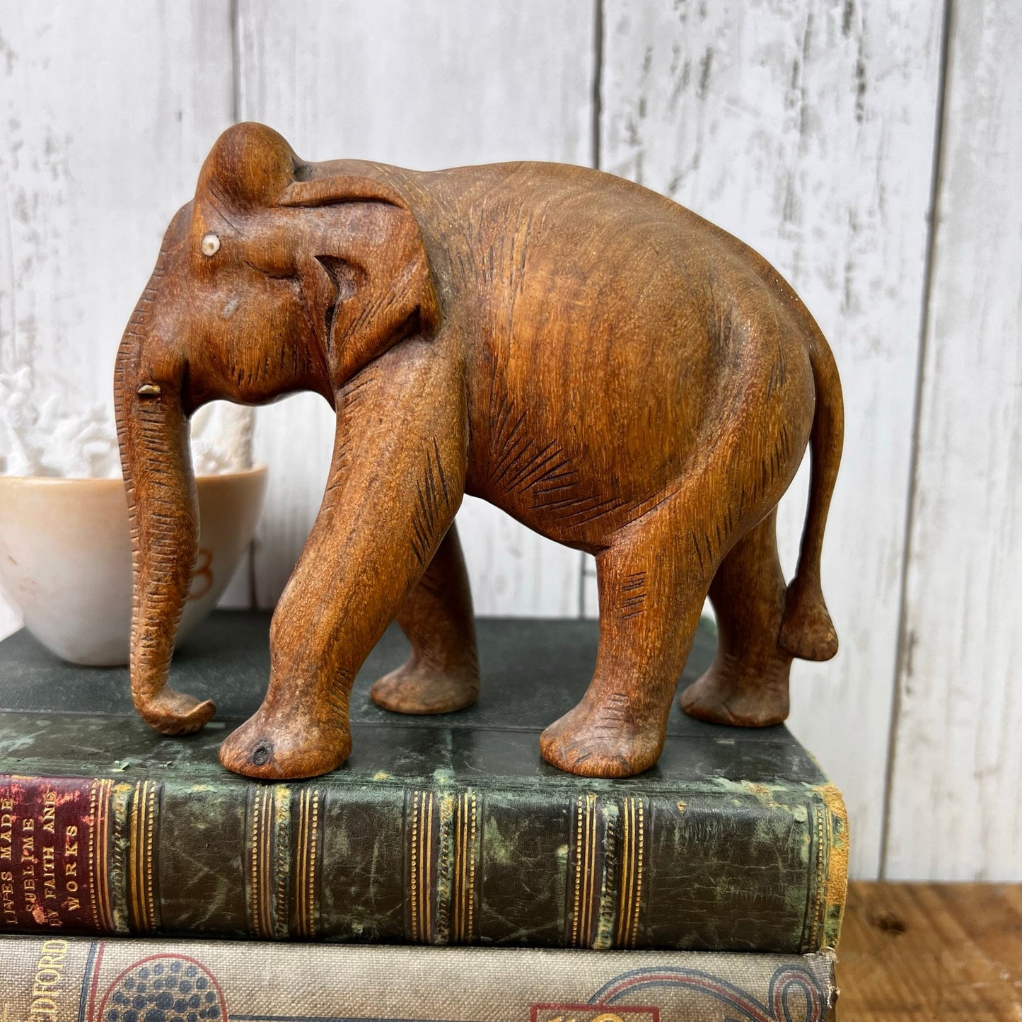 Mid Century Carved Wooden Elephant Figure