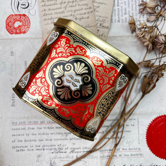 Stunning Gold & Red 1/2lb tea tin 