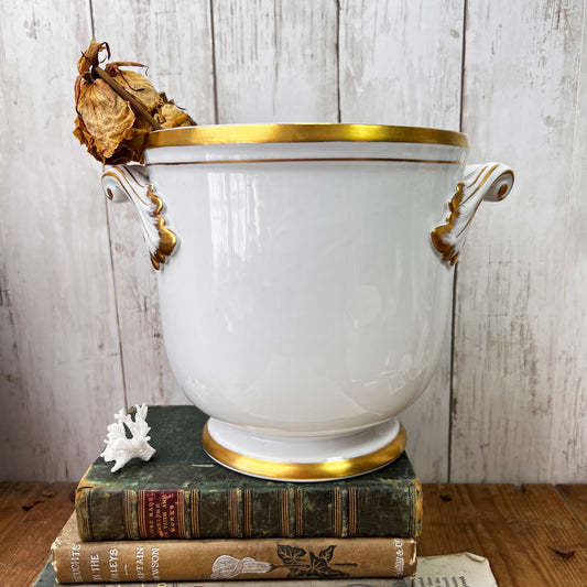 Large White & Gold Footed Planter, Urn 