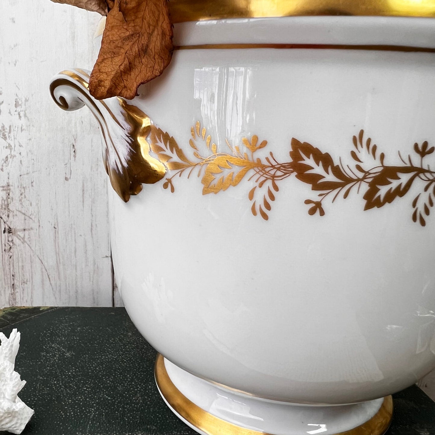 White & Gold Footed Fruit Bowl, Planter, Urn