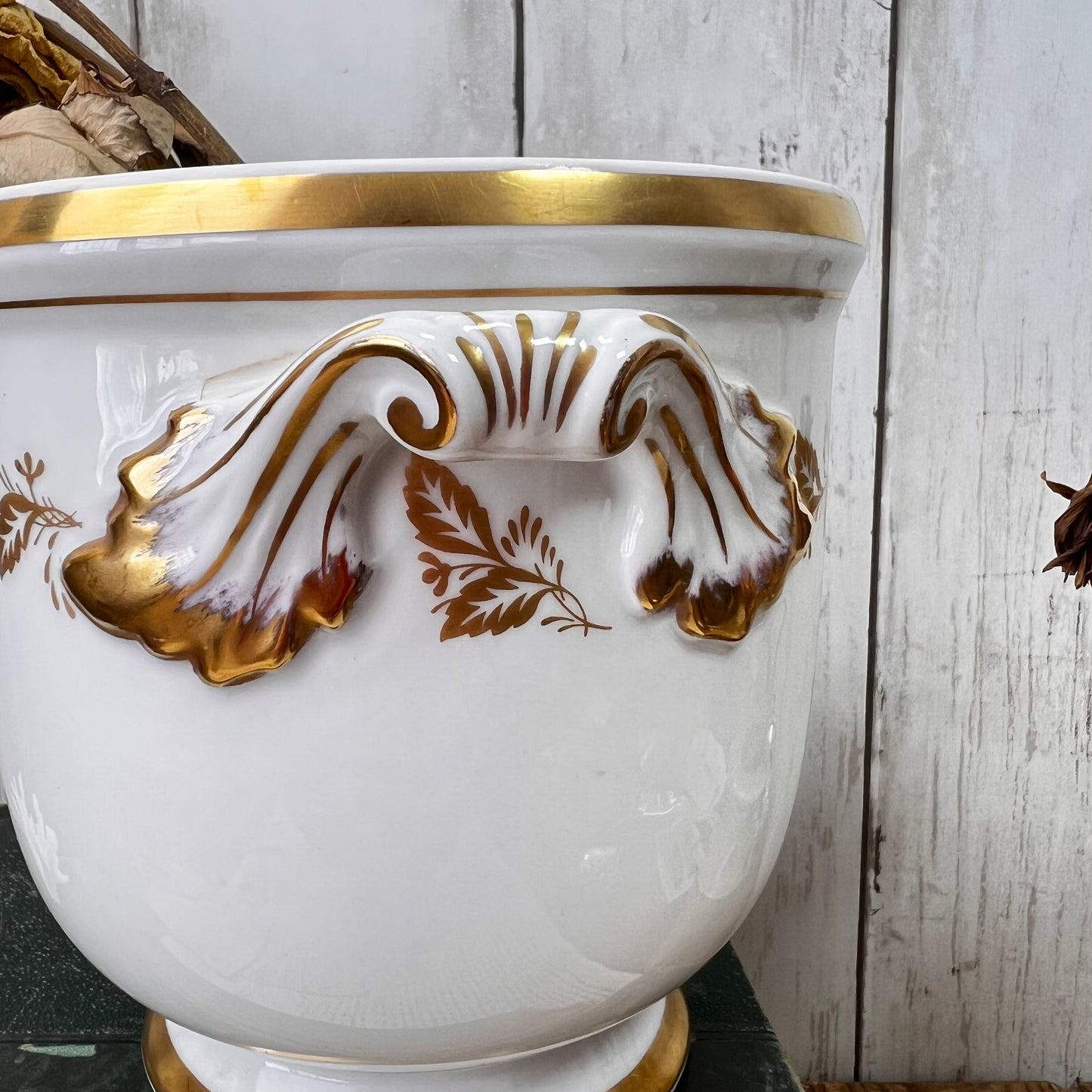 White & Gold Footed Fruit Bowl, Planter, Urn