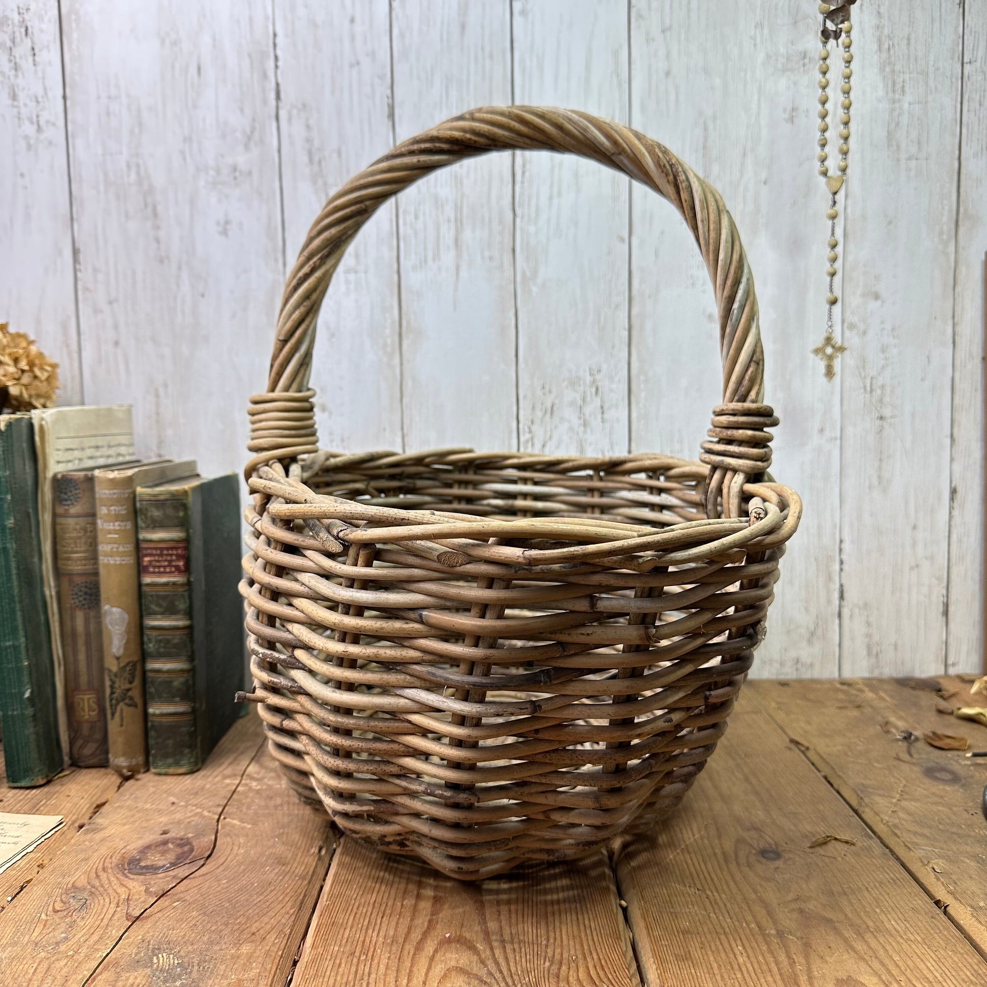 Vintage wicker hand woven basket