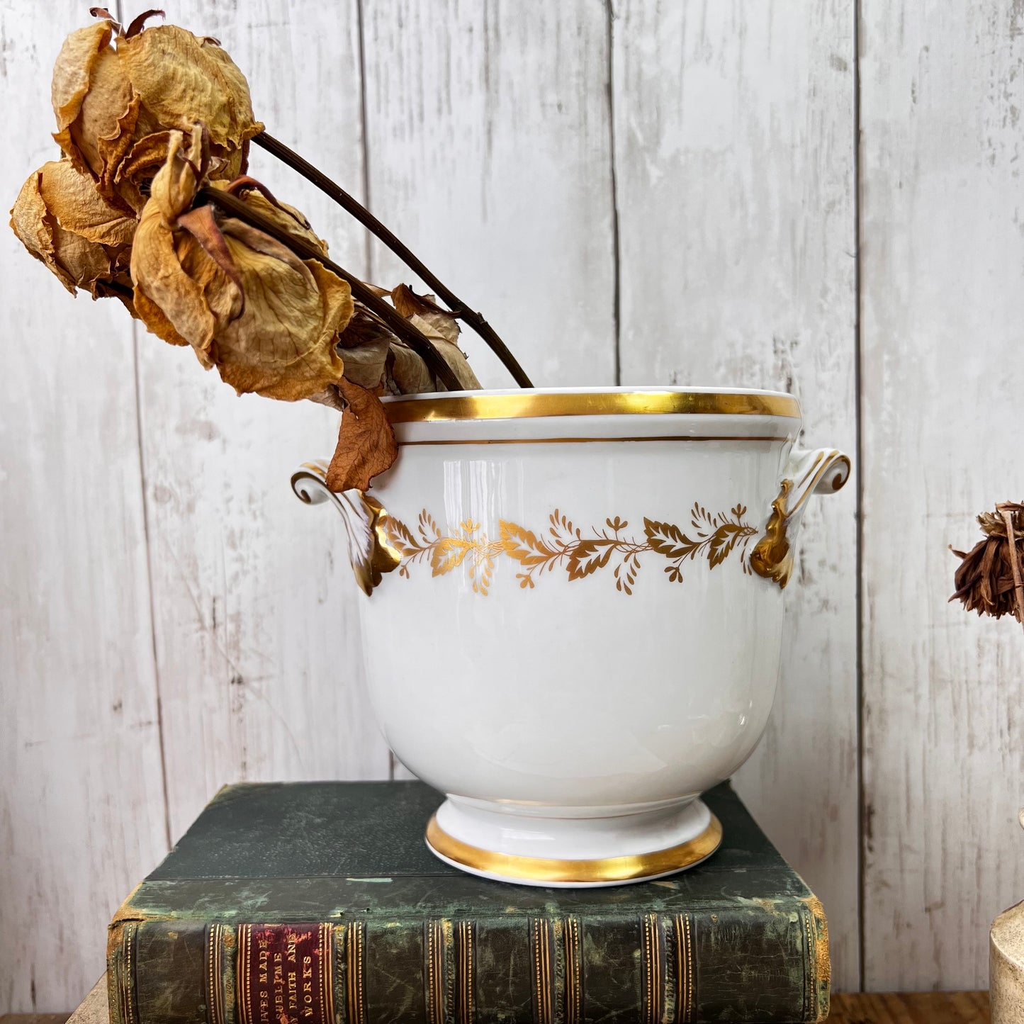 White & Gold Footed Fruit Bowl, Planter, Urn