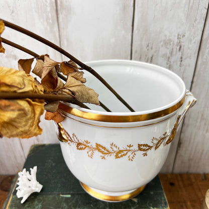 White & Gold Footed Fruit Bowl, Planter, Urn