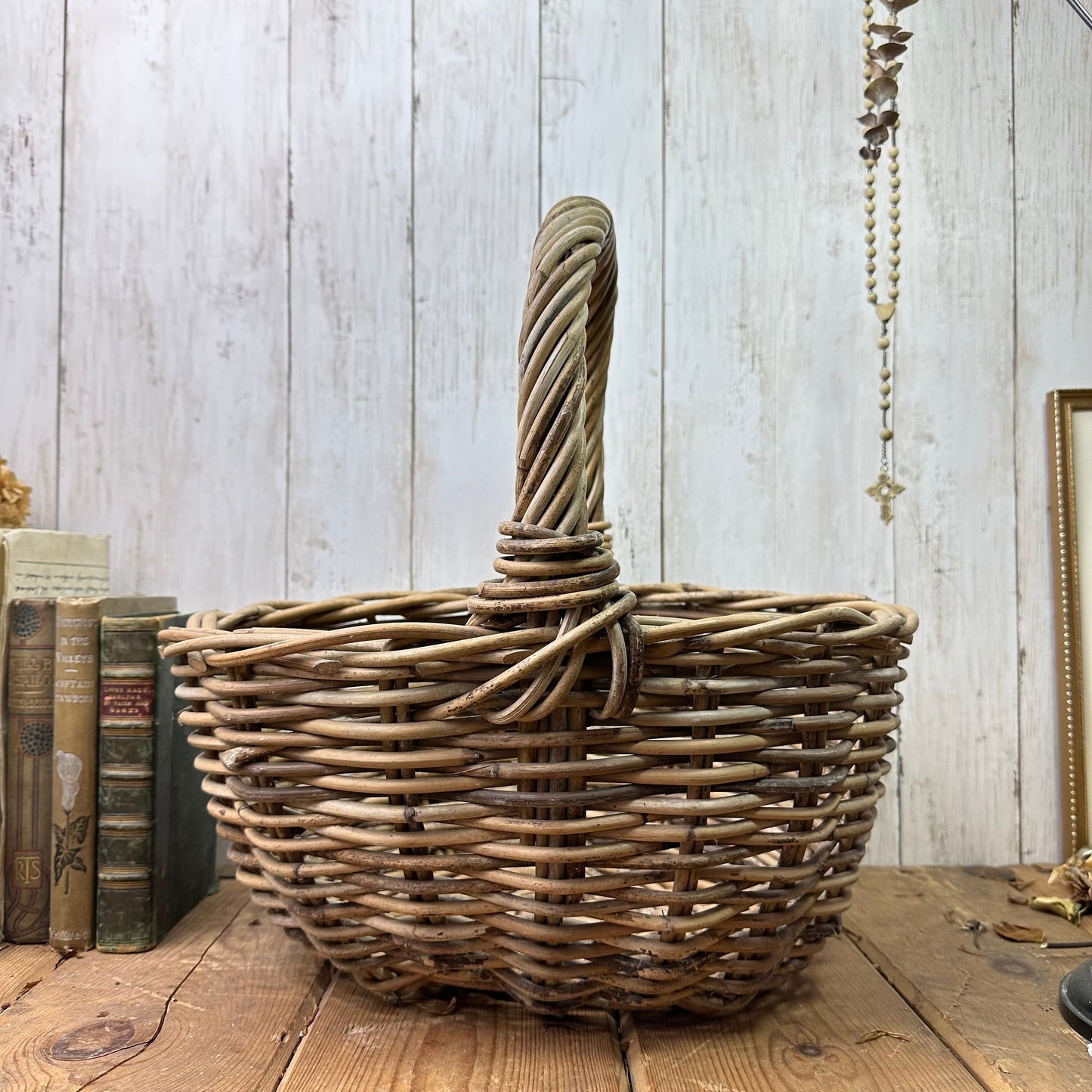 Vintage wicker hand woven basket