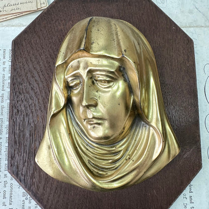 Mid Century Religious Wooden Wall Plaque Virgin Mary
