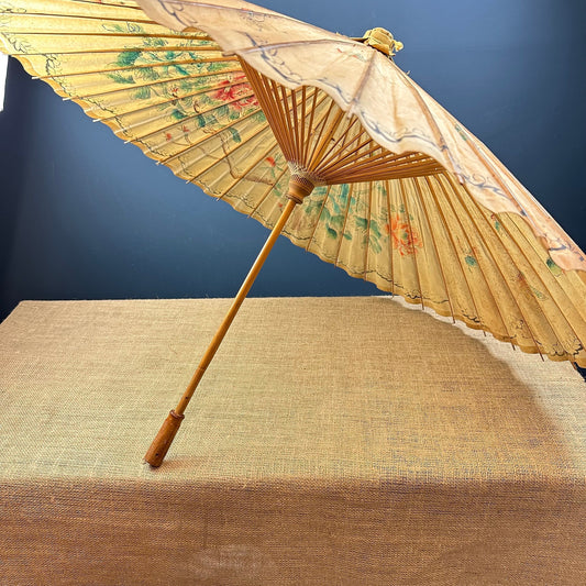 Large Vintage Oriental Japanese Wagasa Bamboo & Paper Parasol Geisha