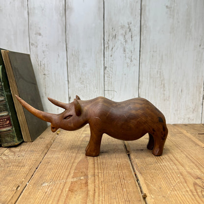 Mid Century Carved Teak Rhinoceros Figure