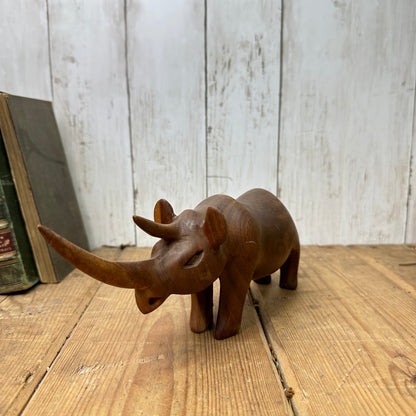 Mid Century Carved Teak Rhinoceros Figure