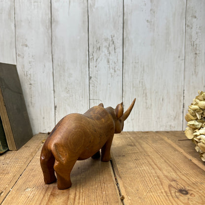 Mid Century Carved Teak Rhinoceros Figure