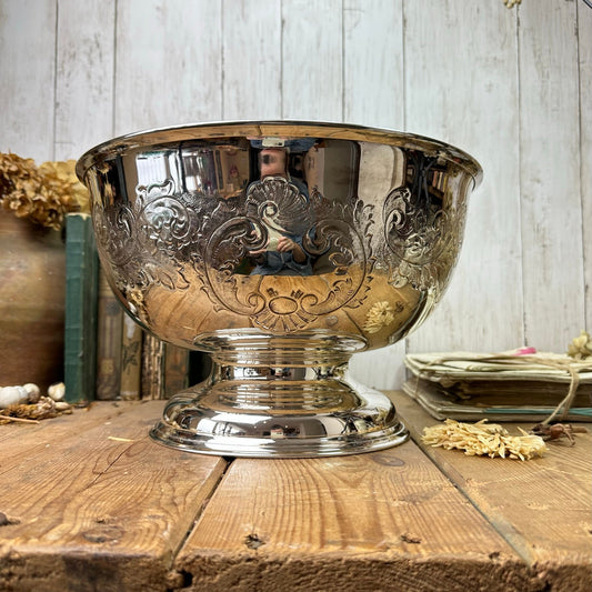 Huge Footed Silver Plated Champagne Fruit Bowl, Centre Piece Punch Bowl