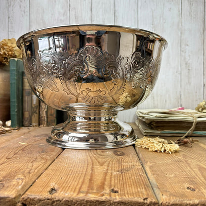 Huge Footed Silver Plated Champagne Fruit Bowl, Centre Piece Punch Bowl