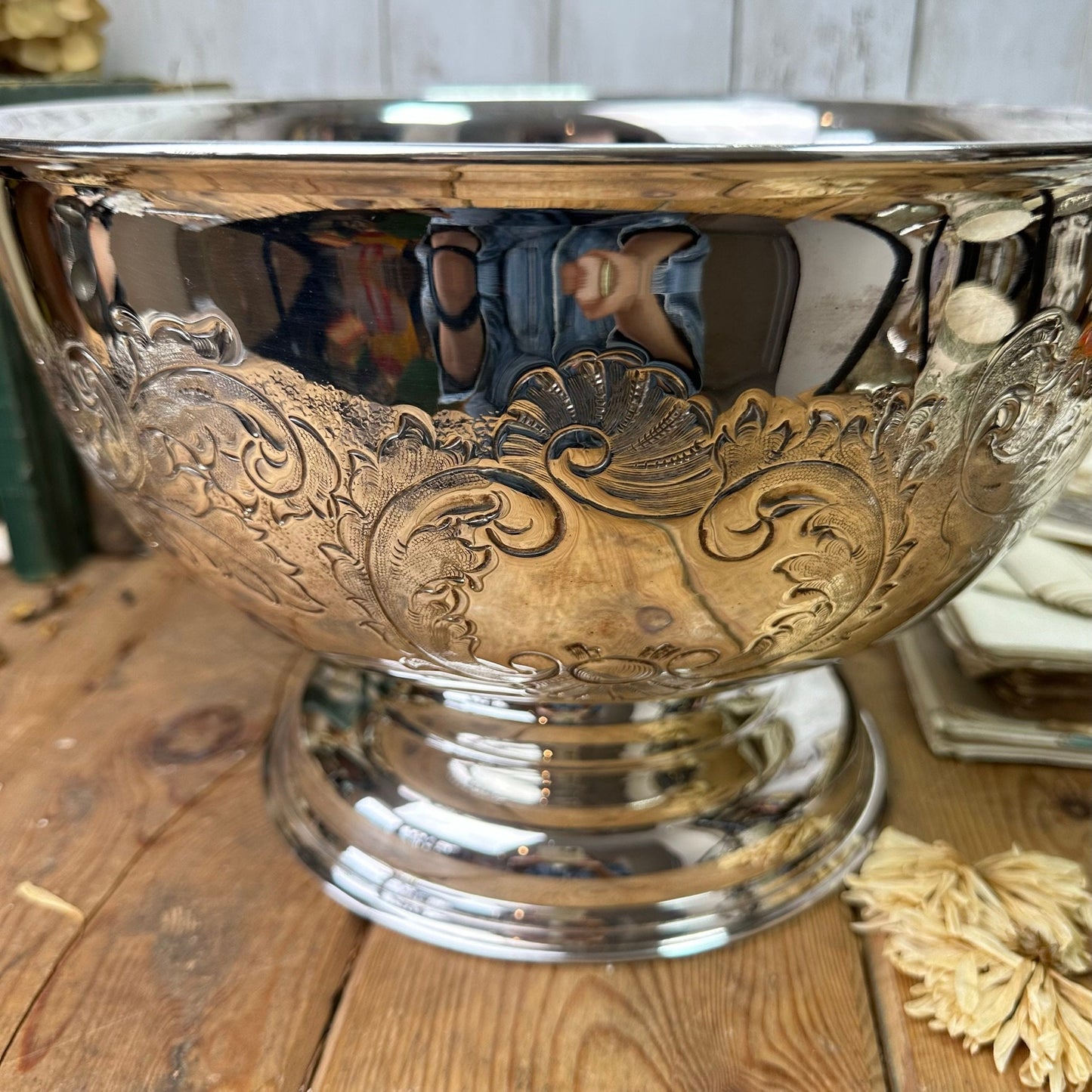 Huge Footed Silver Plated Champagne Fruit Bowl, Centre Piece Punch Bowl