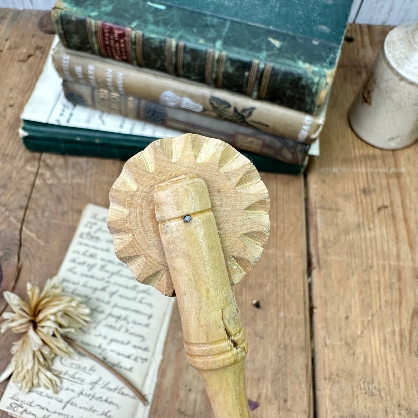 Rustic Farmhouse Wooden Pastry Wheel Crimper