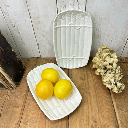 Pair of Vintage Italian Majolica Wear White Asparagus Platters