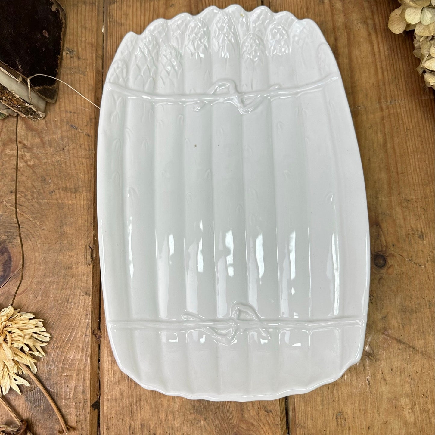 Vintage Italian Majolica Ware White Asparagus Platter