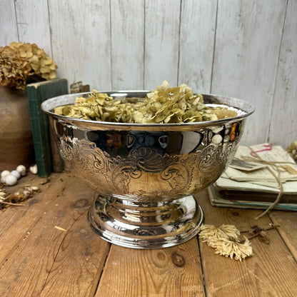 Huge Footed Silver Plated Champagne Fruit Bowl, Centre Piece Punch Bowl