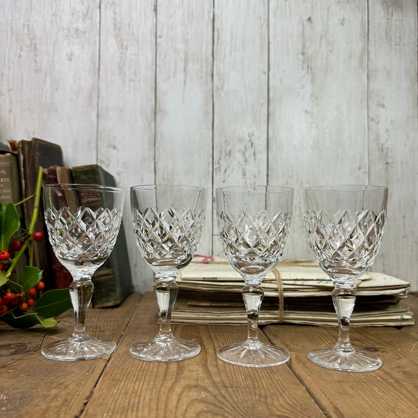 Four Vintage Wine Glasses Pattern B