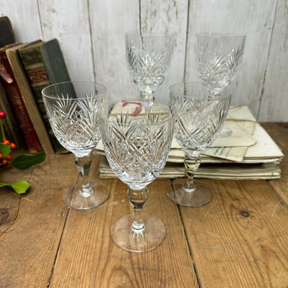 Five Vintage Taller Wine Glasses Pattern D