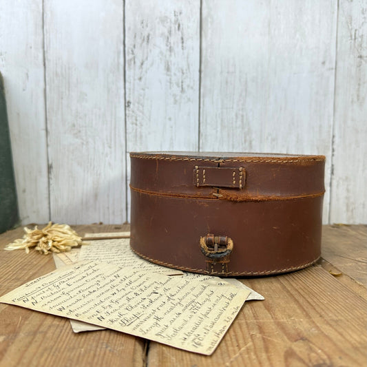 Antique Brown Leather Collar Box, Storage Box, Keepsake Box