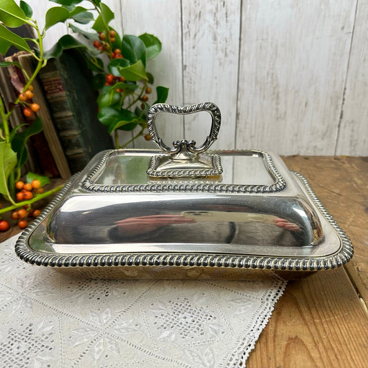 Stunning Sliver Plated Edwardian Rectangle Entrée Dish Serving Dish