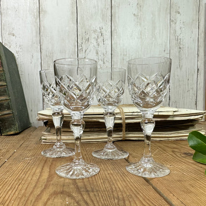 Set of Four Vintage Tall Port, Shot Glasses Pattern B