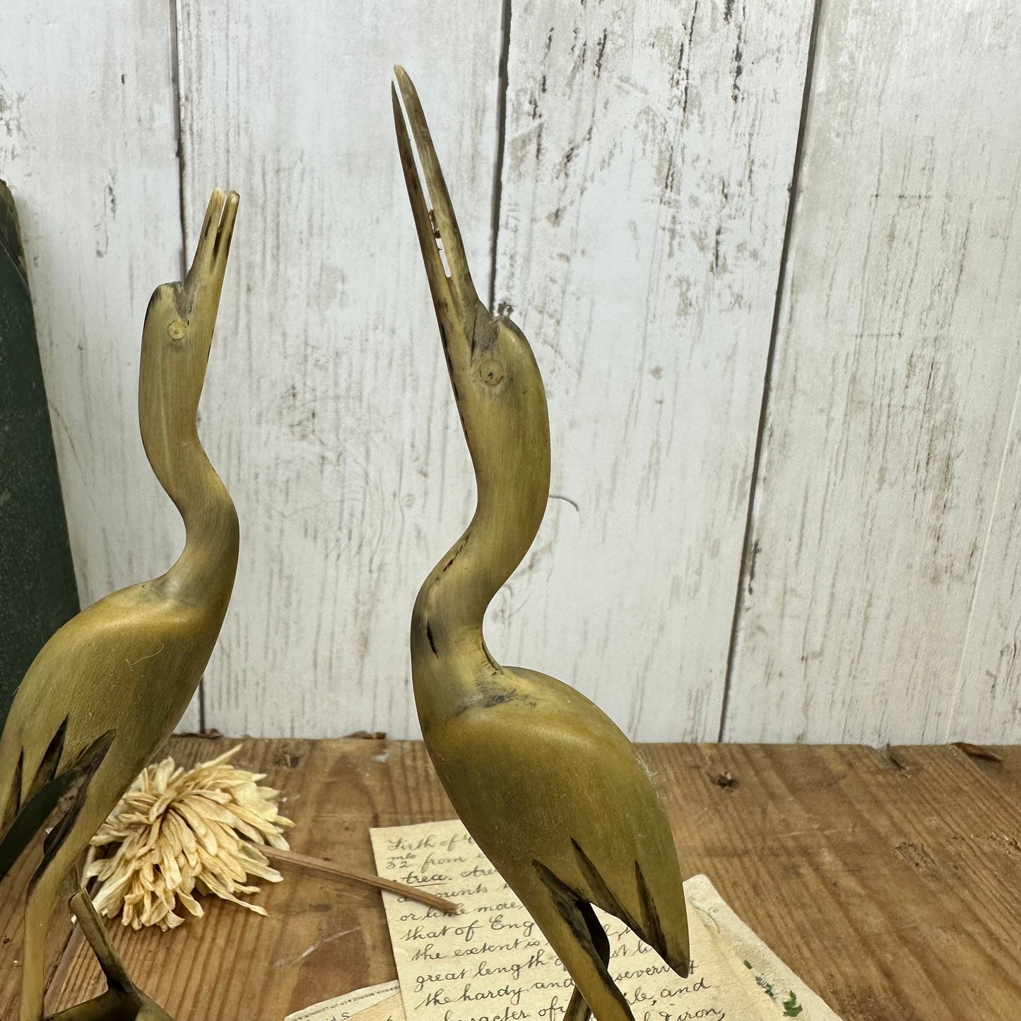 Pair of Bone Mid Century Crane Figures