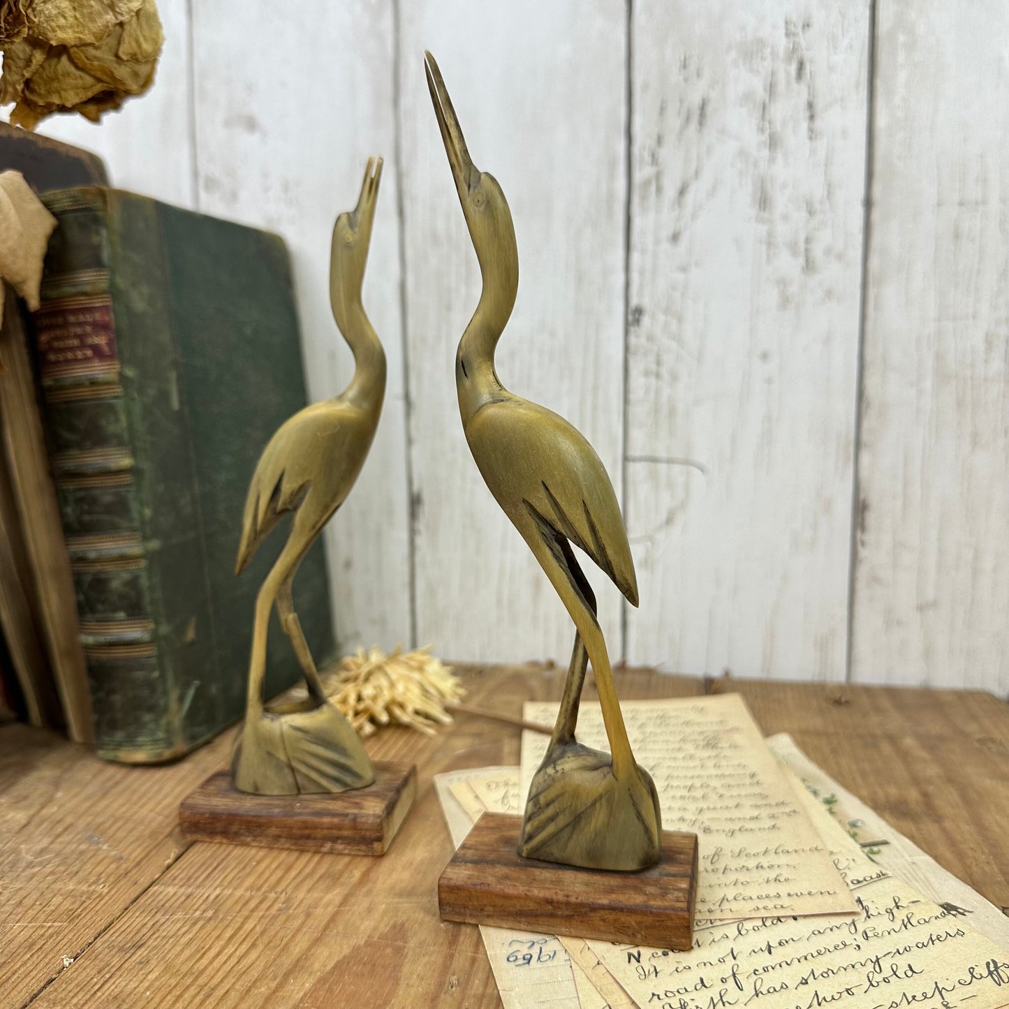 Pair of Bone Mid Century Crane Figures