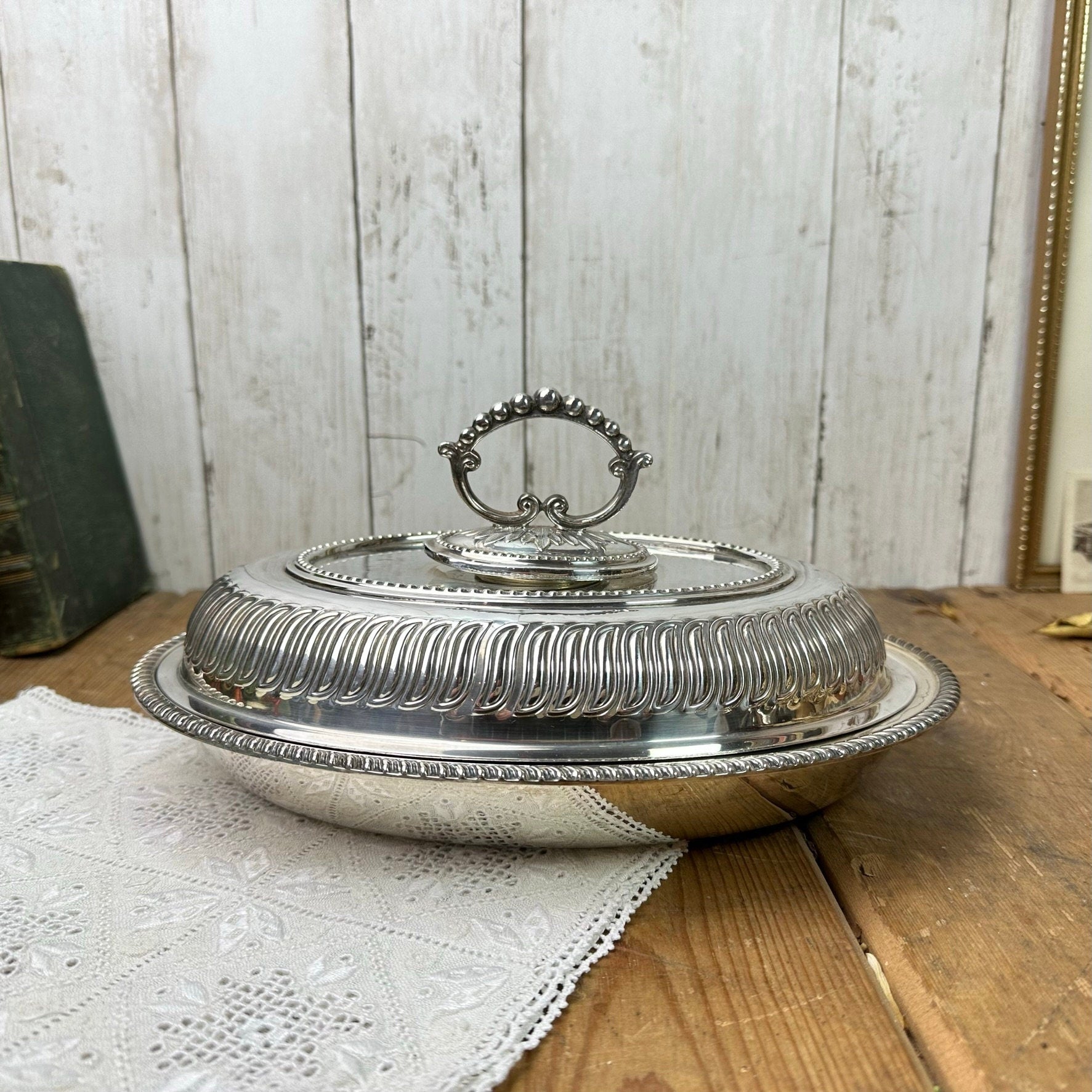 Stunning Sliver Plated Edwardian Oval Entrée Dish* - The Blind Mole