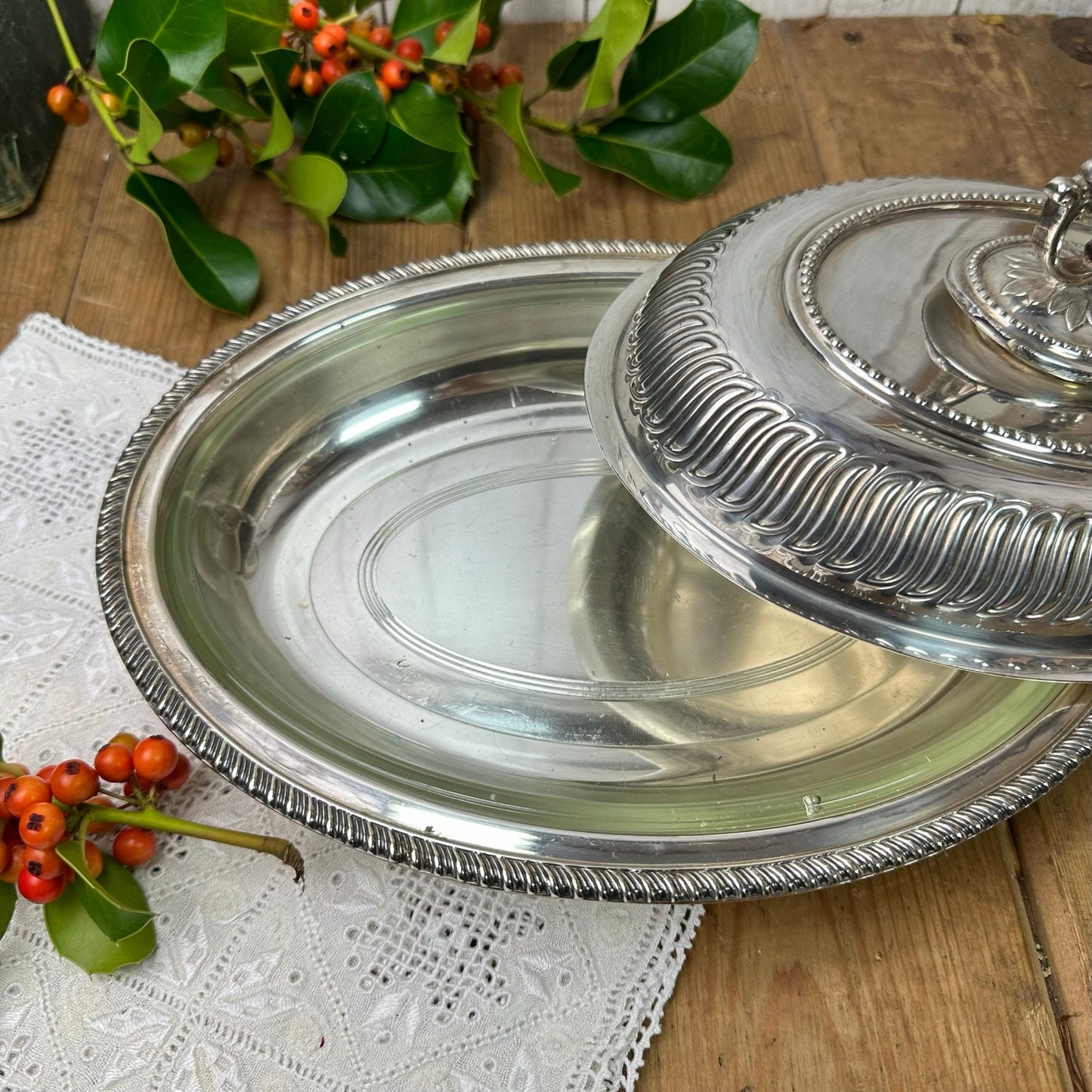 Stunning Sliver Plated Edwardian Oval Entrée Dish* - The Blind Mole