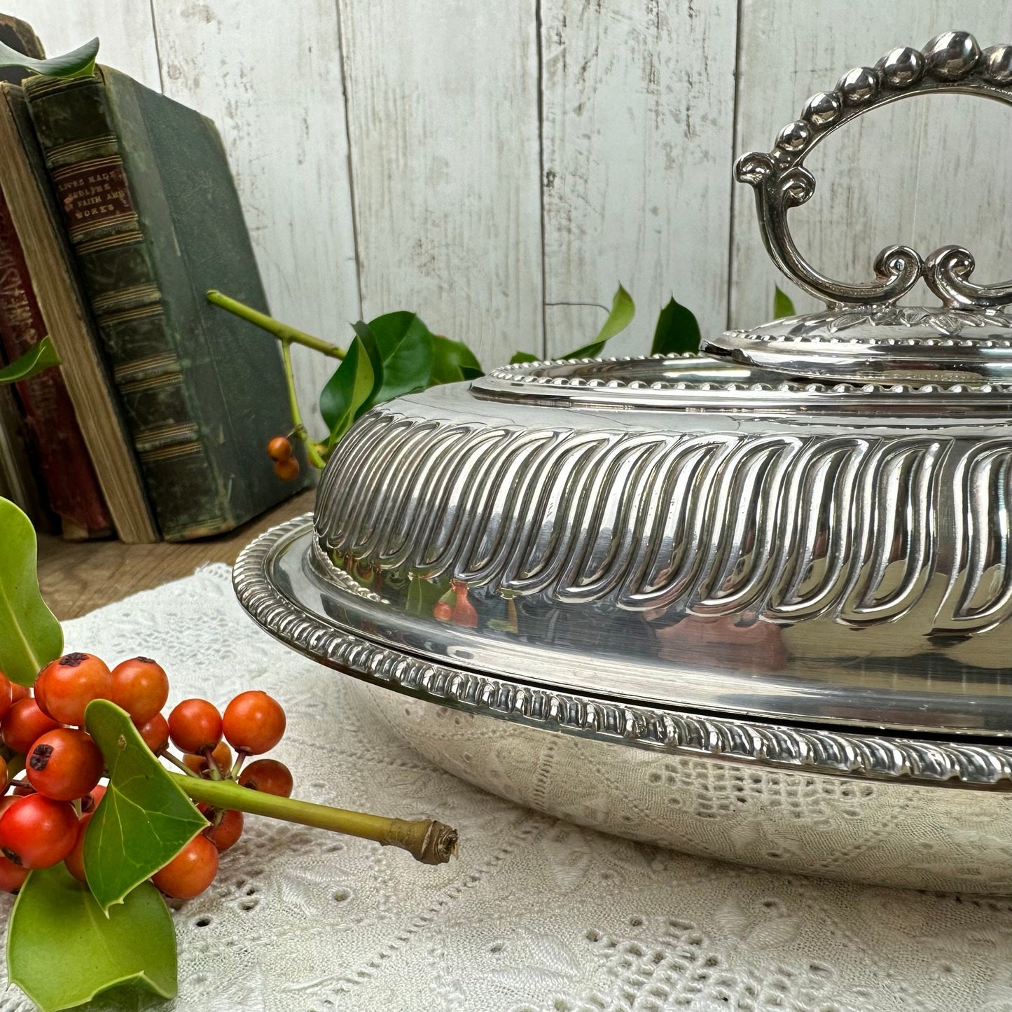 Stunning Sliver Plated Edwardian Oval Entrée Dish* - The Blind Mole