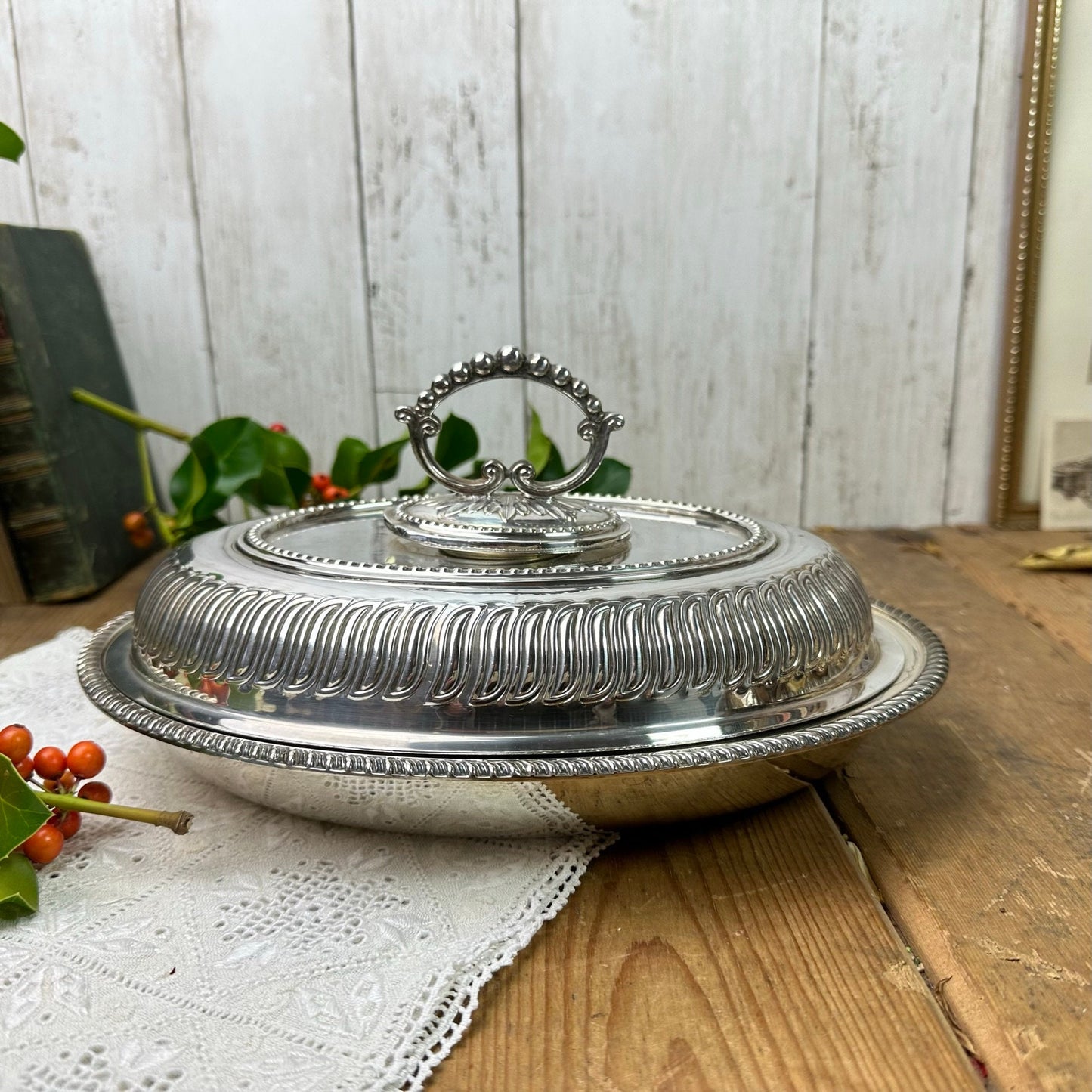 Stunning Sliver Plated Edwardian Oval Entrée Dish* - The Blind Mole