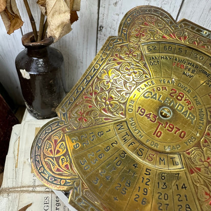 Vintage Brass Perpetual 28 Years Calendar Freestanding 1943 - 1970