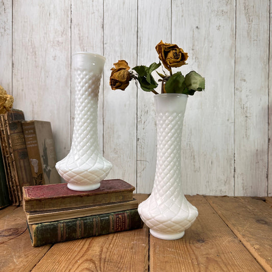 Pair of White Milk Glass Mantle Vases