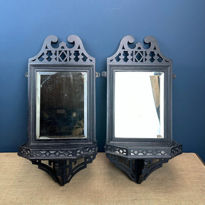 Pair of Victorian Black Ebony Mirror's Scones Wall Brackets