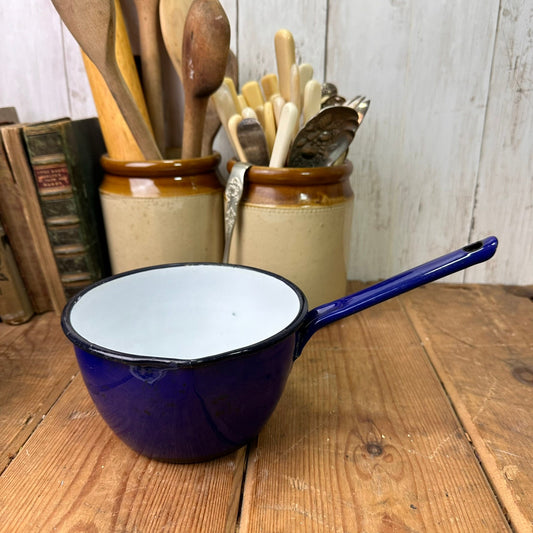 Beautiful Vintage Dark Blue Enamel Milk Pan