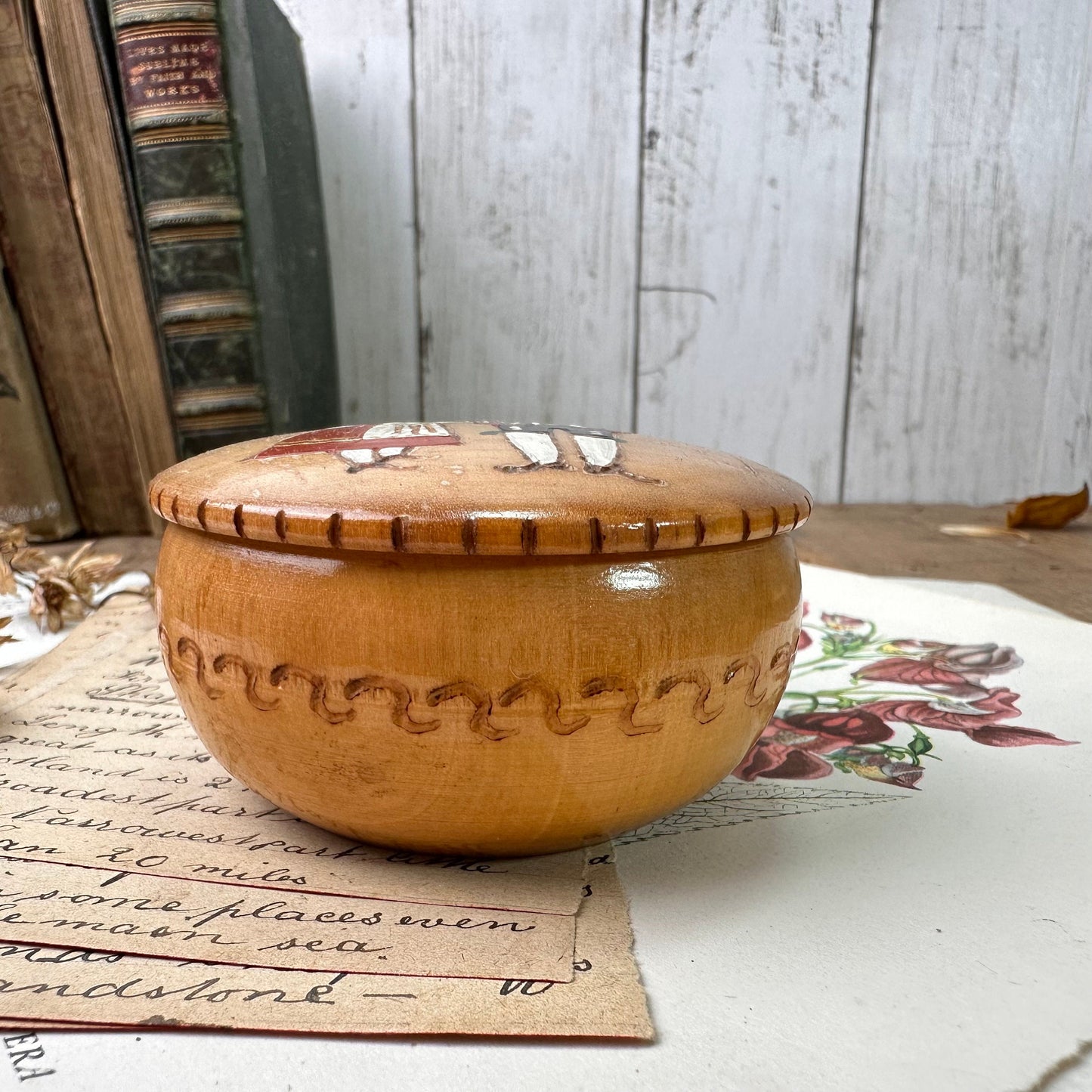 Wooden Norwegian Trinket Lidded Pot