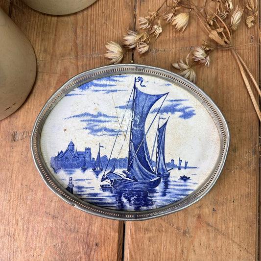 Victorian German Nautical Pottery Tea, Trinket Tray