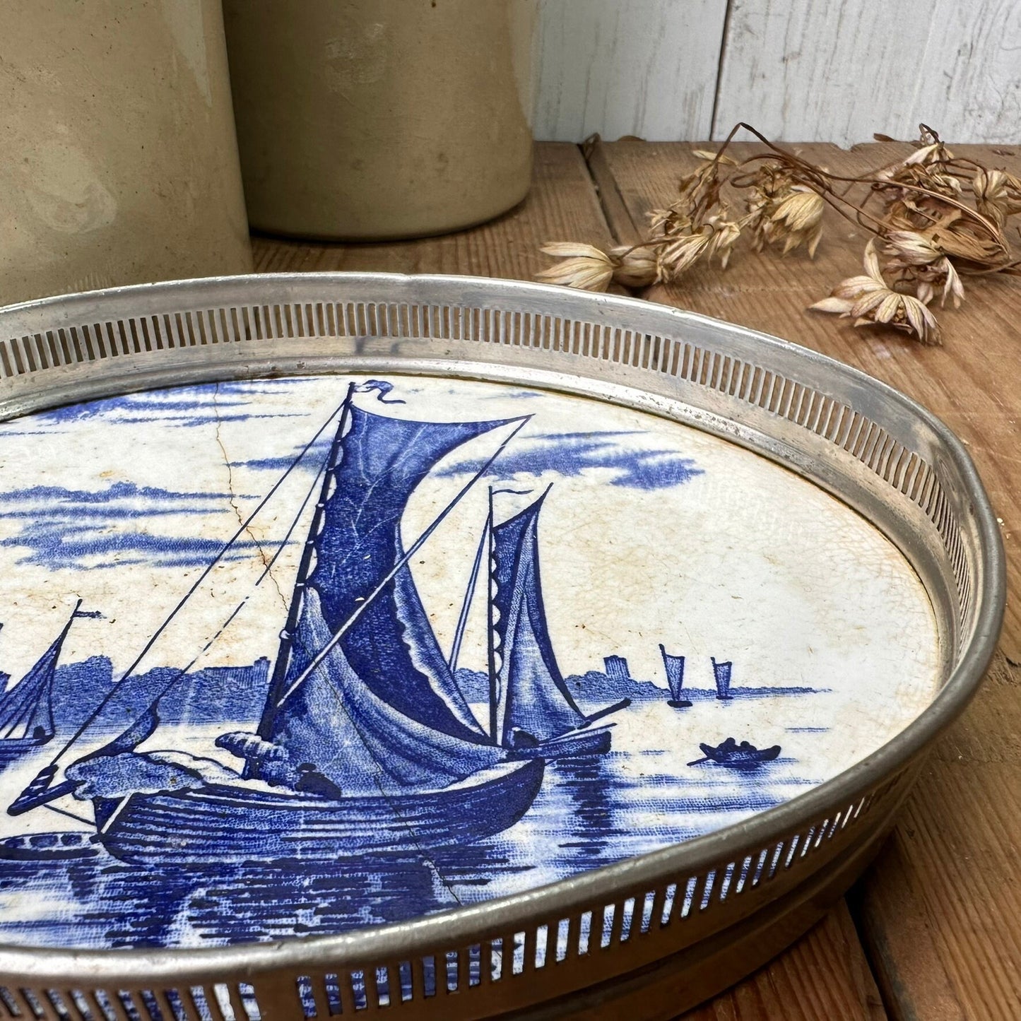 Victorian German Nautical Pottery Tea, Trinket Tray