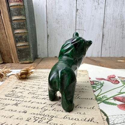 Hand Carved Folk Art Malachite Lion Figure