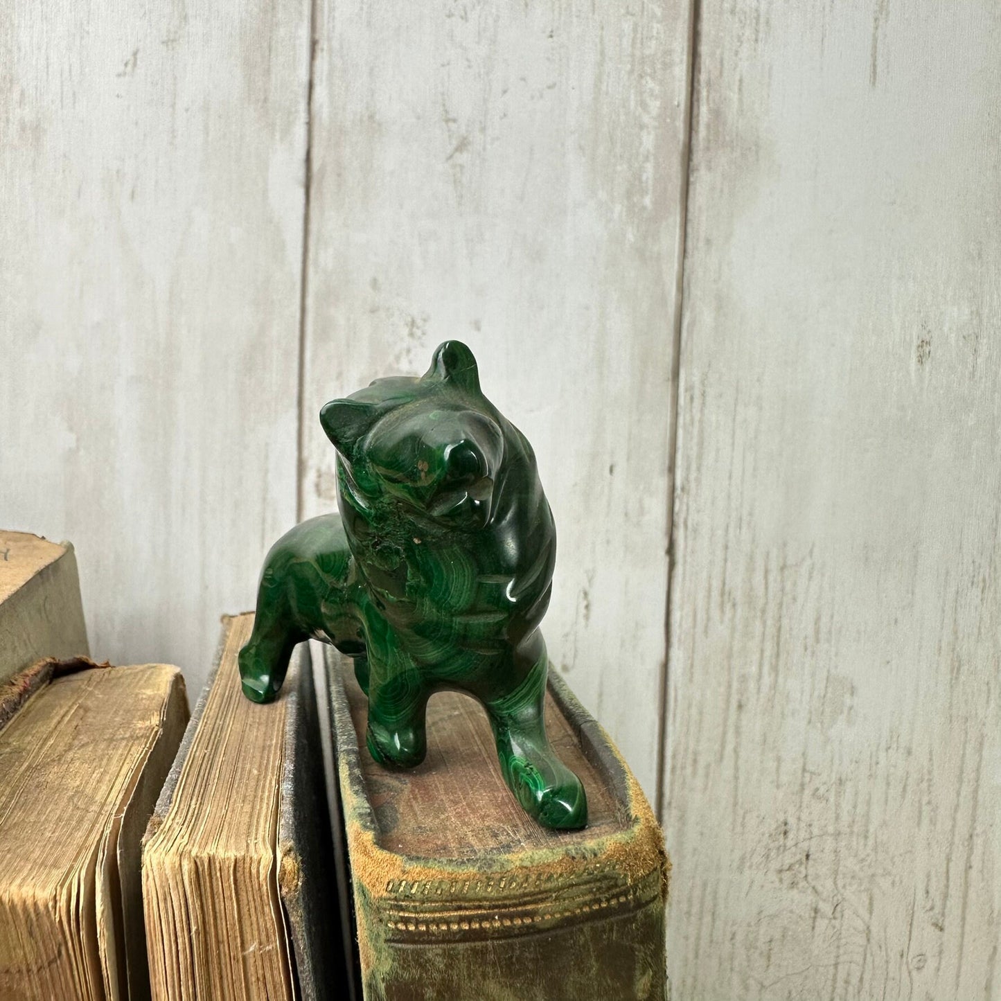 Hand Carved Folk Art Malachite Lion Figure