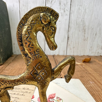 Mid Century Brass Standing Ancient Greek Horse Figure