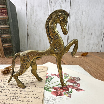 Mid Century Brass Standing Ancient Greek Horse Figure