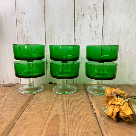 Set of Six Green Mid Century Luminarc Fruit Sundae Dessert Glasses